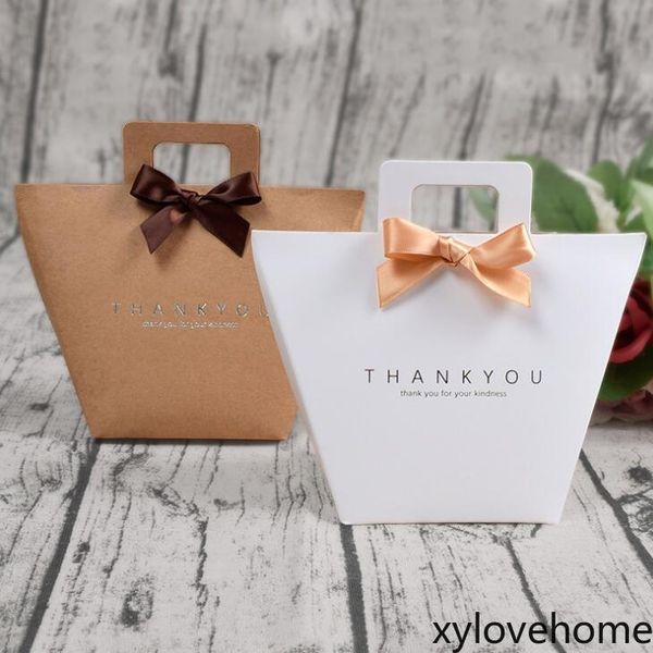 

thank you gift box bag with handle foldable wedding kraft gift wrap paper candy chocolate perfume valentines package simple fashion design
