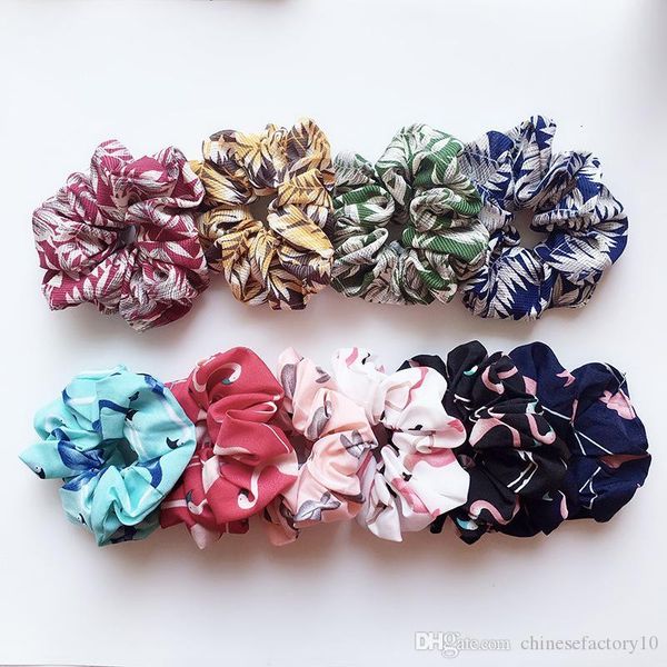

ici2floral flamingo scrunchie ponytail holder rope 50pcs solid houndstooth design women tie accesorios scrunchy basic ha