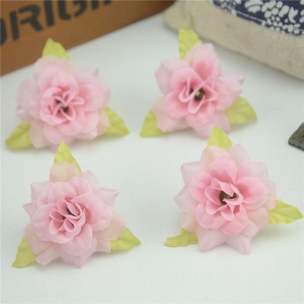 

15 шт. 4 см ручной работы мини искусственные шелковые розовые цветы головы с листьями diy scrapbooking цветок поцелуй мяч для свадьбы декора