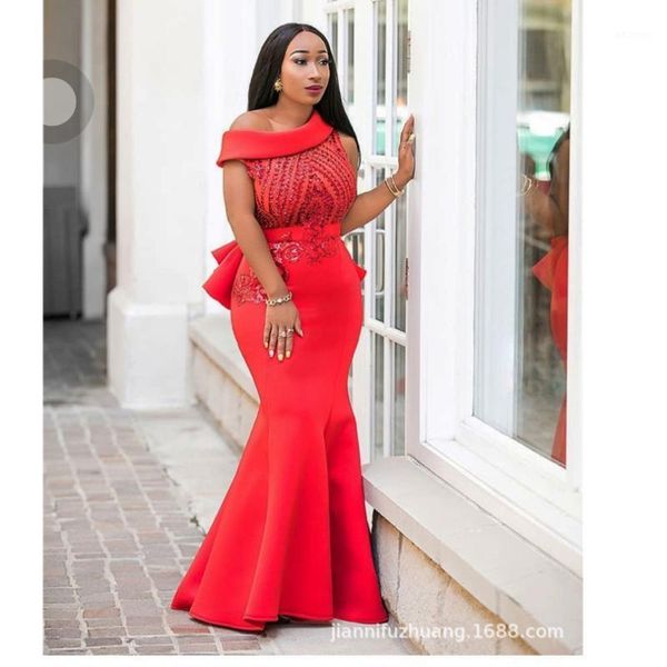 

african dress for women high-end dress africa explosion space layer slant shoulder sequins slim fishtail1, Red