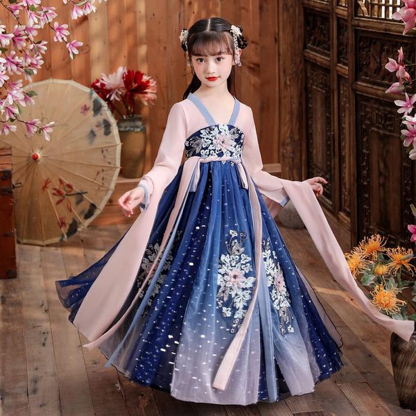 

ethnic clothing chinese girls embroider traditional hanfu ancient perform dress kids birthday party pography year, Red