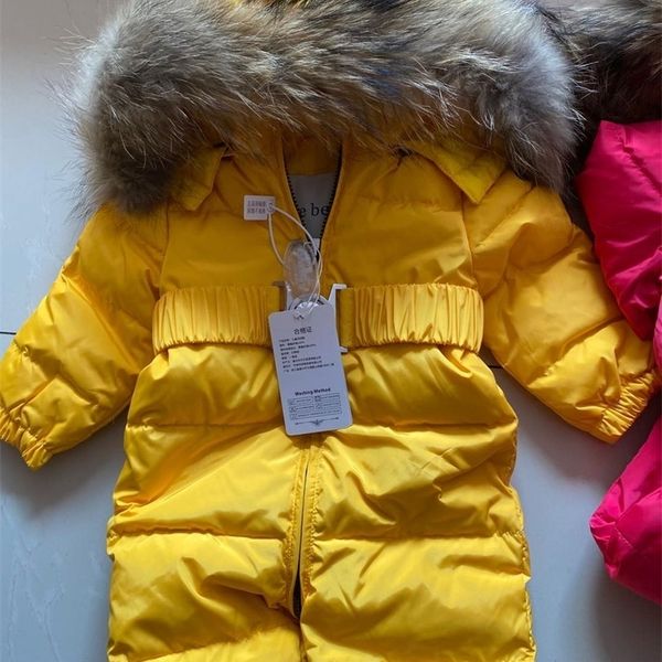 RUSSIA nuovo piumino invernale i bambini vanno a sciare, grande collo di pelliccia di animale, soffice tuta LJ201125