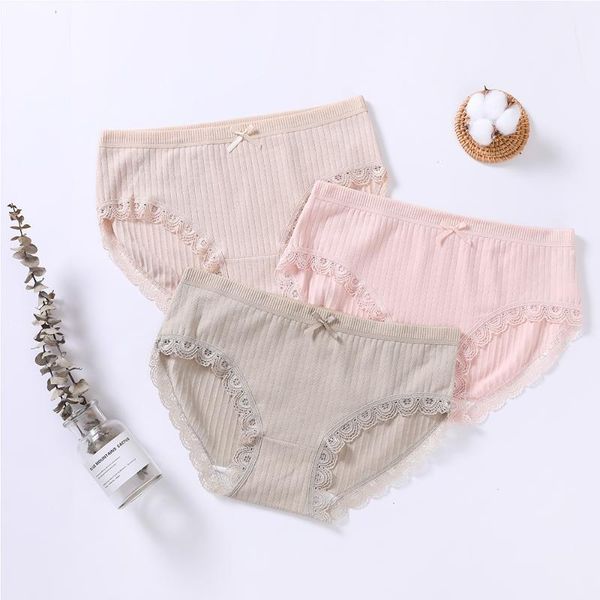 

women's panties umka lace bowknot underwear mid-waist cotton breathable comfortable high stretch, Black;pink
