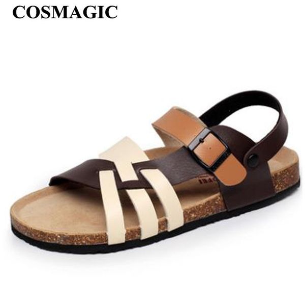 

cosmagic 2020 fashion men beach cork sandals summer non-slip cut-outs outside eva pu leather sandalias shoe t200420, Black