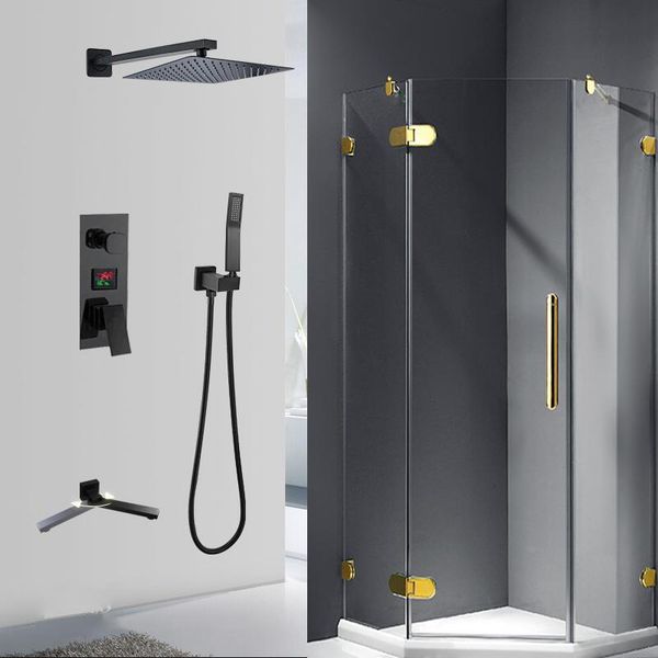 

langyo black brass shower head 3 ways digital display mixer taps bathroom shower faucet 3 functions digital shower faucets set wmtgwz