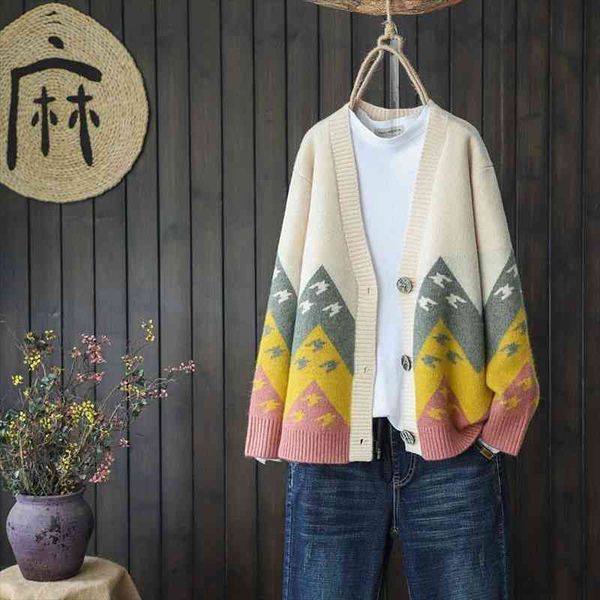 

vintage spring autumnu patchwork jacquard cardigan coats women amp 39 s casual loose oversized knitted jackets printting sweaters, White;black