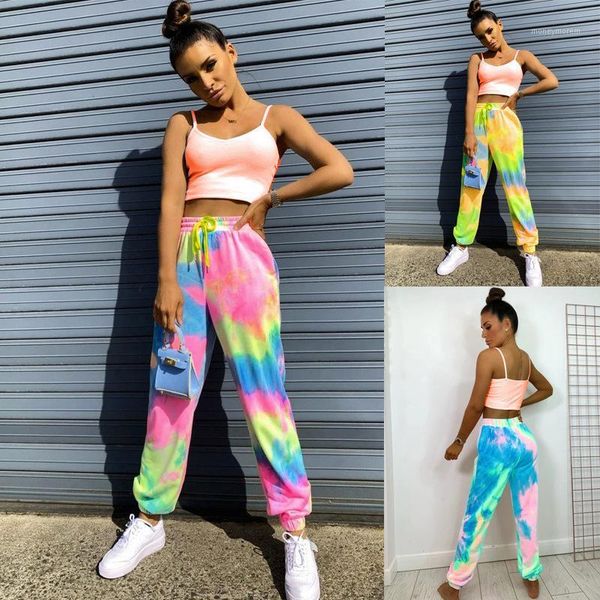 

women's pants & capris autumn women trousers 2021tie-dye fashion casual sports female harem tie dye elastic waist plus size 3xl1, Black;white