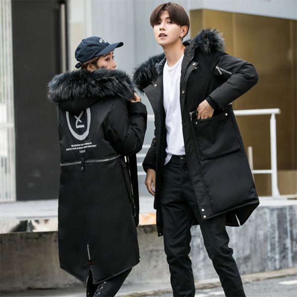 

2020 winter thick men women down jacket fashion hooded x-long warm 90% white duck down coat brand clothing, Black