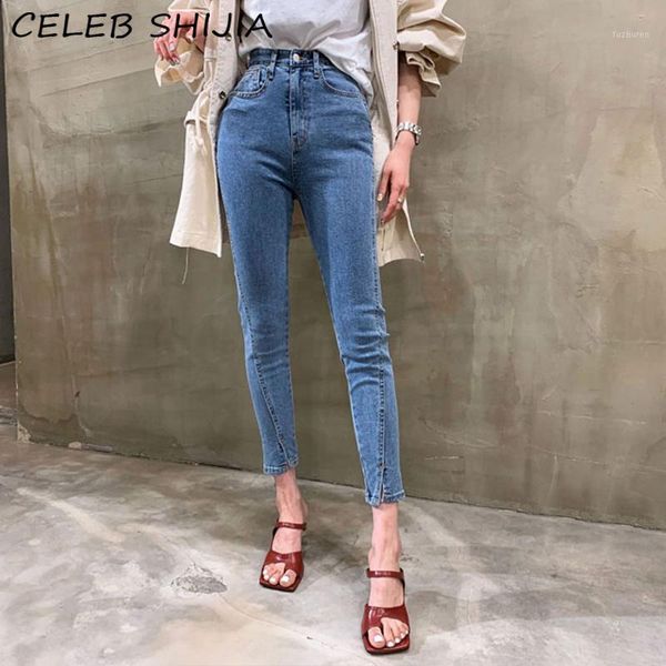 

shijia 2020 new summer denim pants woman mon skinny jenas high waist blue solid elastic casual jean female korean1