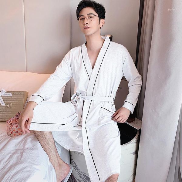 

pure cotton bathrobe sashes v-neck robe pajamas male men couple robes pockets long sleeve nightgown lovers couples1, Black;brown
