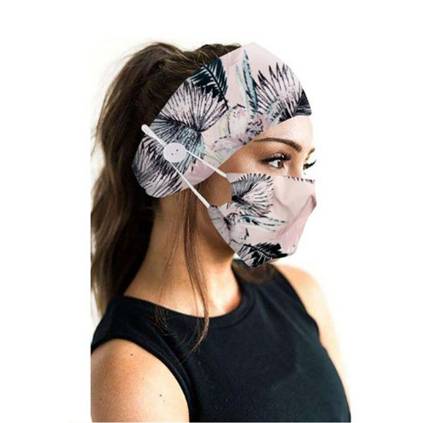 

breathable cotton face mask plus hairband yoga sport printed button elastic headband dustproof masks headscarf accessories
