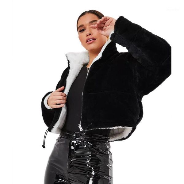 

2021 new autumn winter double sided jacket women short turn down collar coat female casual solid color female chic clothes1, Black;brown