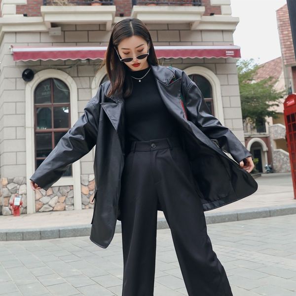 

2021 new women's black leather new spring wind-proof high street fashion motorcycle plutonium sleeve 68q jacket jzit