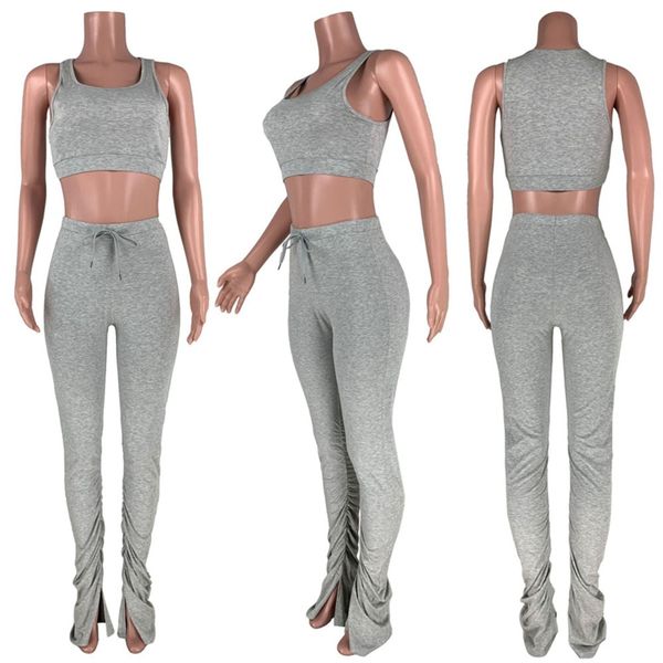 

joggers tracksuits women set summer sport fitness gym stacked sweatpants leggings set casual 2 piece sets womens outfits pants c0122, Gray