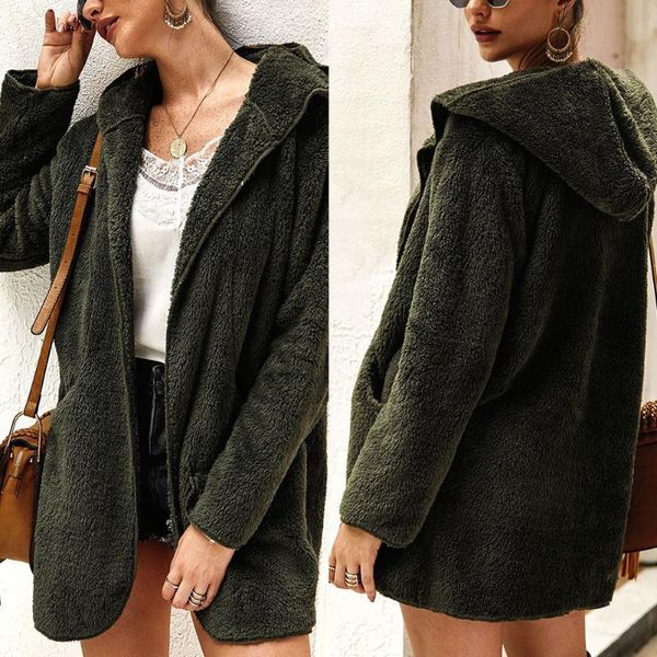 

droppshiping women autumn winter hooded jacket coat long sleeve lapel warm cotton coat j55, Black;brown