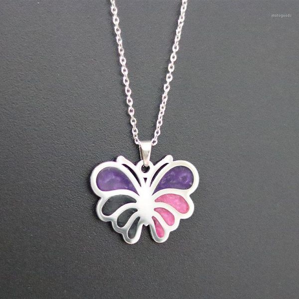 

pendant necklaces 1 butterfly necklace colorful resin insect girl fashion gift stainless steel jewelry1, Silver