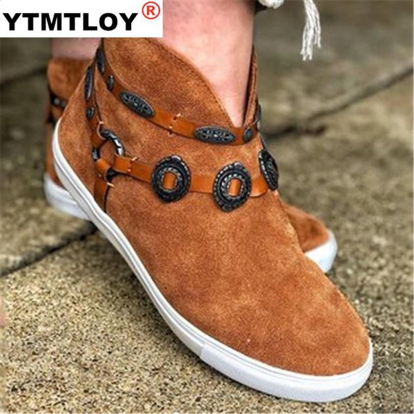 

Retro Women Ankle Boots Autumn Winter Female Suede Flats Shoes Suede Slip On Solid Zipper Metal Lady Shoes Botines Mujer 2020, Black