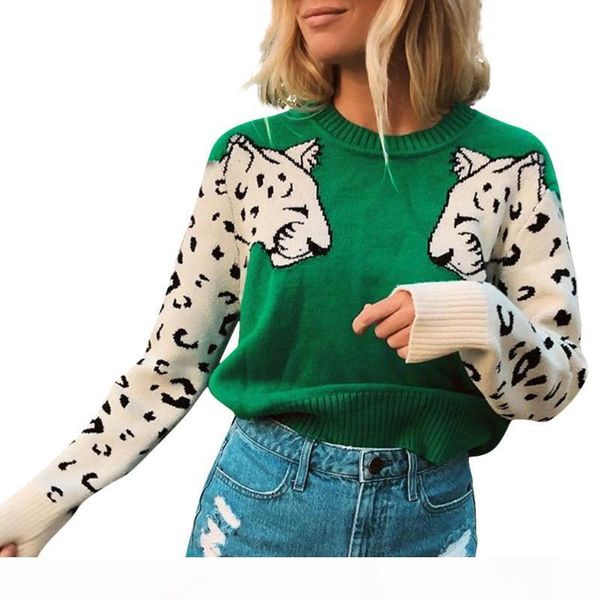 

free ostrich fall 2020 свитер женщины женская печатание животных пуловер топ женский повседневная мода лоскутное длинные рукавы дамы дам, White;black