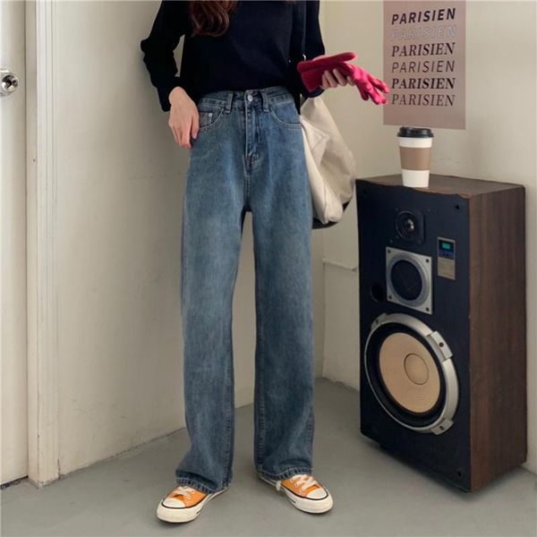 

women's jeans women spring retro bf classic womens denim trousers harajuku high street all-match simple ladies jean, Blue