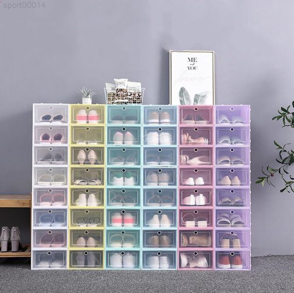 

thicken clear plastic dustproof storage flip transparent shoe boxes candy color stackable shoes organizer box dhc2653