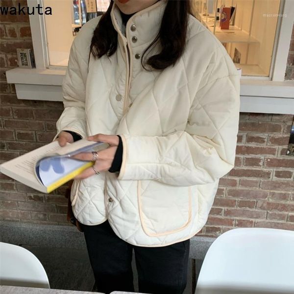 

wakuta short puffer jacket women autumn winter slim stand collar down jacket solid cotton-padded warm cropped women parkas new1, Black