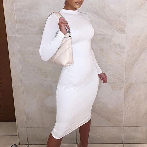 

casual dresses winter women party elegant sheath bodycon ruched midi dress o neck club lady autumn robe femme solid m0120, Black;gray