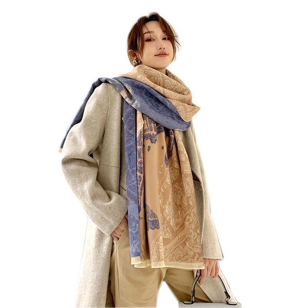 

autumn winter new scarf women korean version wild double-sided imitation cashmere blanket warm shawl neckerchief, Blue;gray