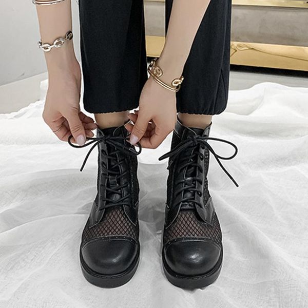 

boots breathable net fashion ladies hollow autumn lace-up thin section, Black