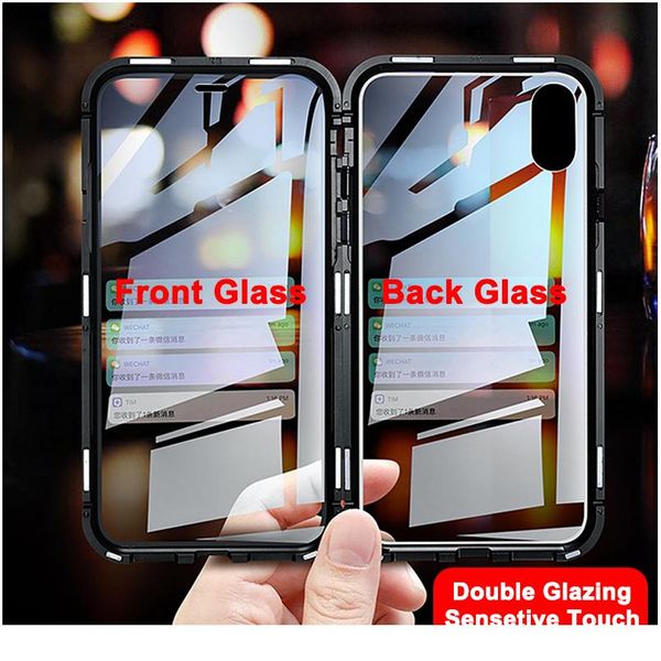 

magnetic adsorption metal case for iphone 12 11 pro x xs max xr se double-sided glass magnet case for ip jlljaz