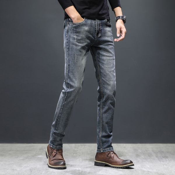 

jeans autumn and winter 2020 men's business straight korean fashion youth slim pants, Blue