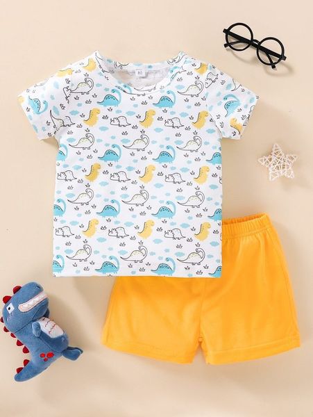 

baby dinosaur print tee with shorts she, White