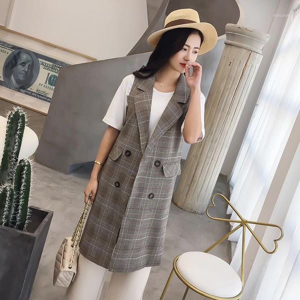 

elegant long waistcoat for women spring autumn slim lattice long vests female cardigan vest female waistcoats coat1, Black;white