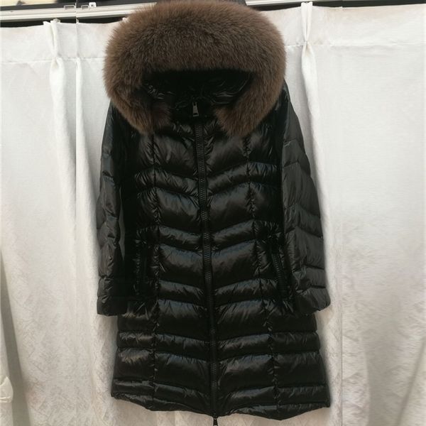 

real 2021 fox-skin collar winter for women in warm hood proof dparable parka 90% white to down women's jacket snow thin pmzw, Black