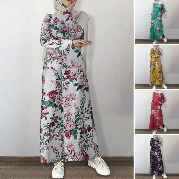 

vintage printed maxi dress women's autumn turkish sundress 2020 zanzea casual long sleeve muslim vestidos female floral robe 5xl1, Black;gray