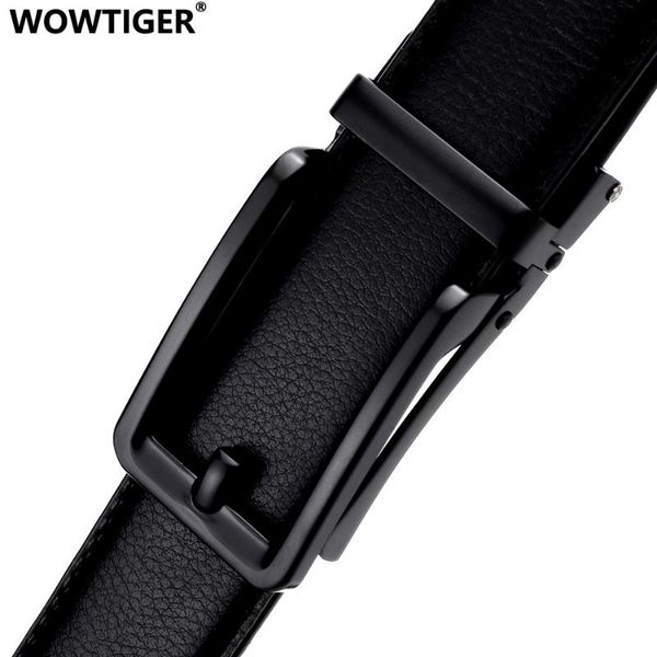 

wowtiger black width 3.5cm cowhide genuine leather men belt male automatic buckle belts for men waist strap imitation pin buckle, Black;brown