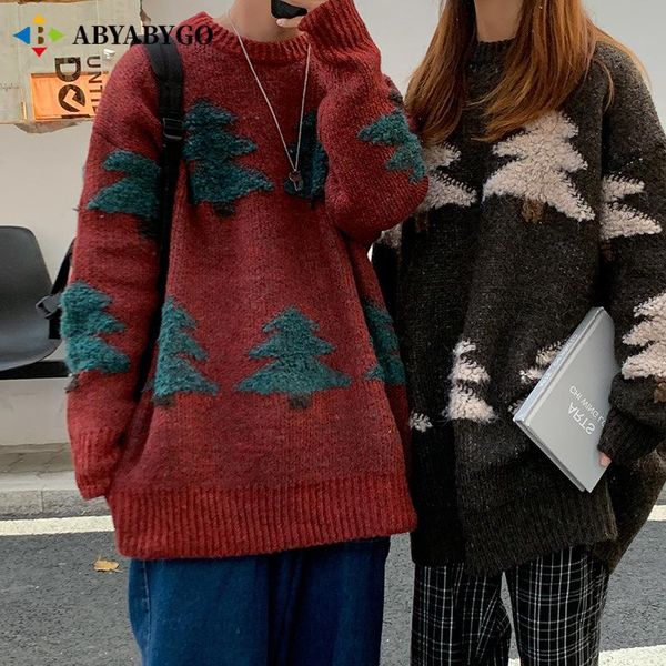

men's sweaters couple clothes mens year sweater womens fashion christmas tree oversize harajuku pullovers autumn knitted korean, White;black
