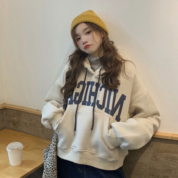 

onew style short hooded sweater loose casual long sleeve women's fashion, Black