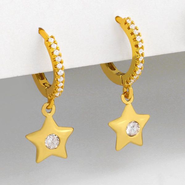 

flola polished small star earrings for women cute huggies drop earrings cubic zirconia geometric statement jewelry gifts ersu85, Silver