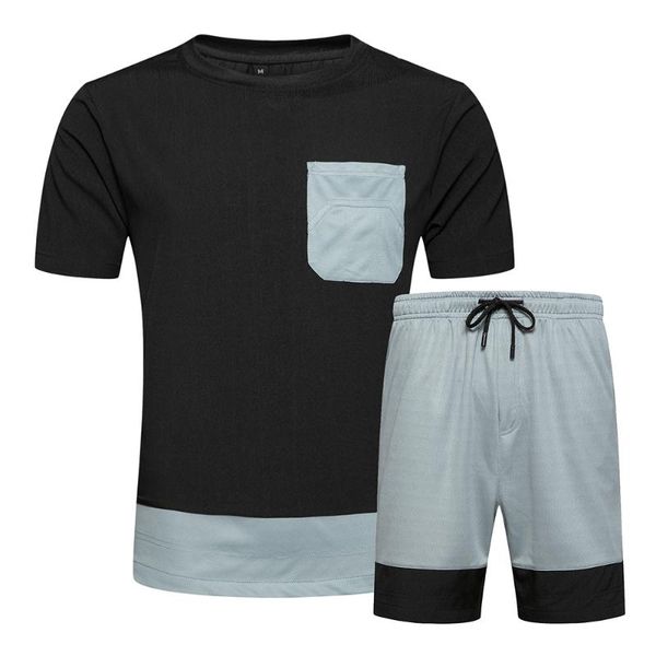 

men two piece set summer short tracksuits mens casual t-shirts sportswear set 2021 brand men gym fitness suit streetwear, Gray