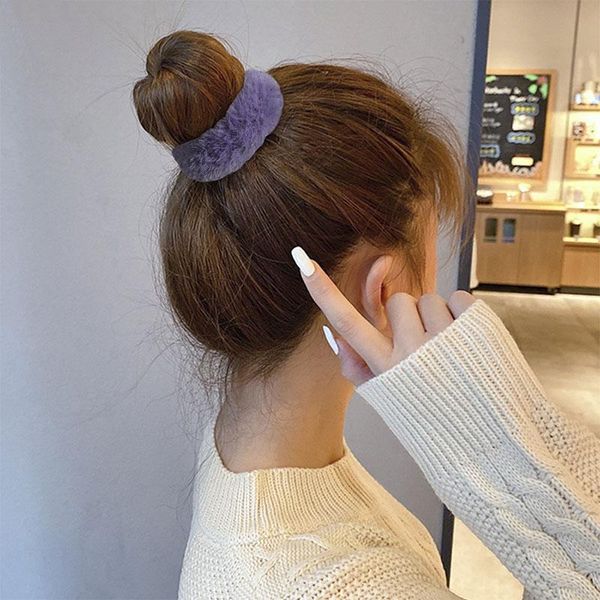 

hair accessories fashion solid color plush fur scrunchies elastic bands warm ponytail holder for women girl