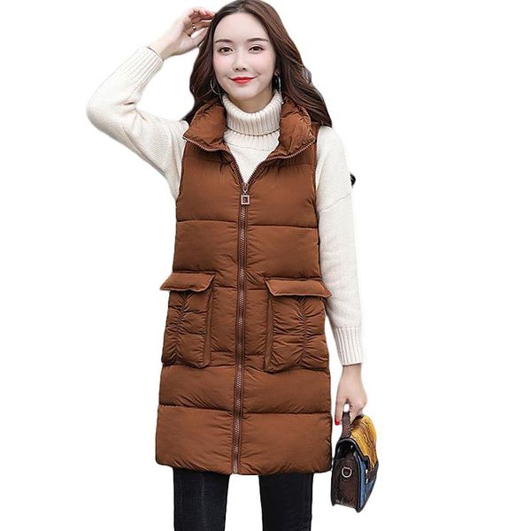 

new fashion autumn and winter cotton-padded hooded vest female medium-long slim jacket plus size women waistcoat outerwear d326, Black;white