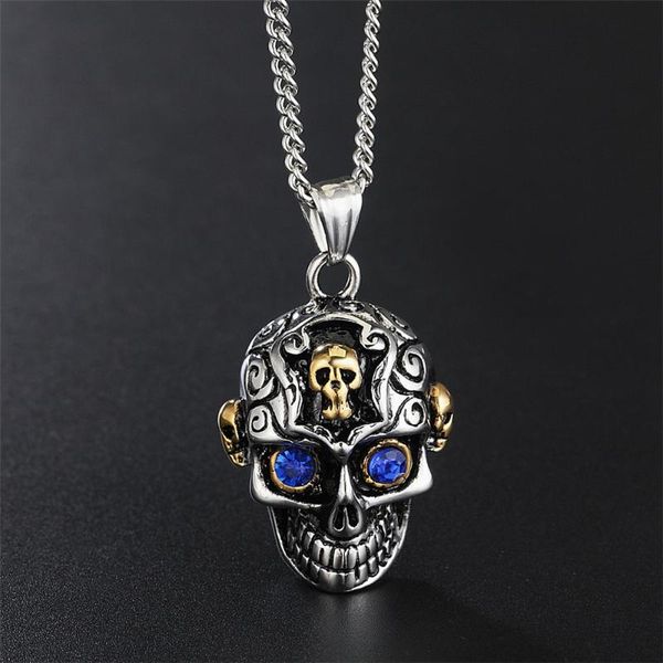 

pendant necklaces 316l stainless steel never fade hip hop skull man necklace punk men jewelry accessories he143, Silver