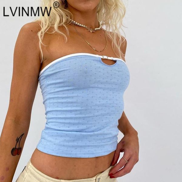 

lvinmw strapless backless printed slim tank sleeveless skinny fashion crop women patchwork y2k remake club party, White