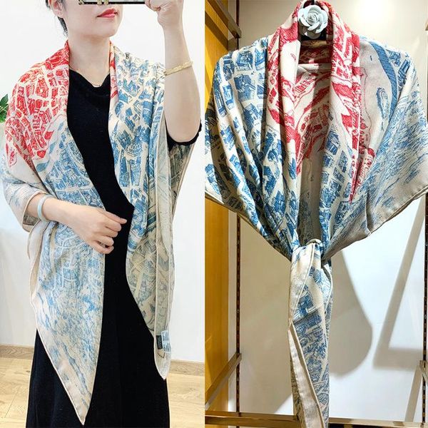 

scarves arrival winter scarf 70% cashmere + 30% silk big square wraps -city of horses, Blue;gray