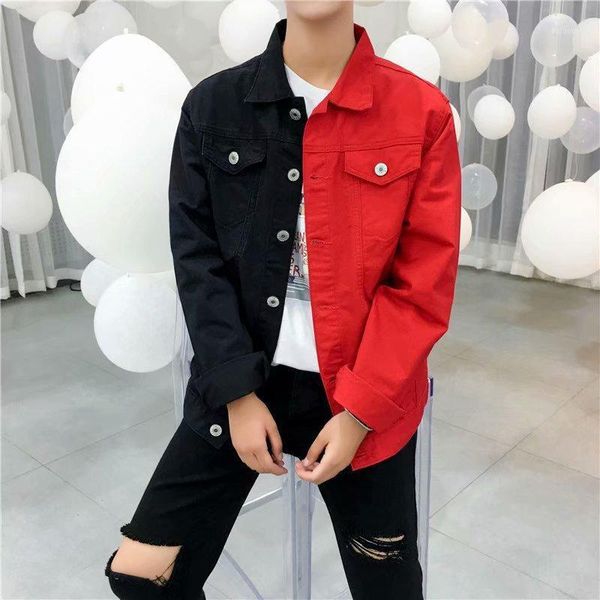 

casual slim denim jacket for men 2020 black red jeans jacket homme letters embroided streetwear denim coat male bomber1, Black;brown