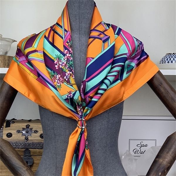 

newsilk scarf fashion foulard satin shawl scarfs big size 90*90cm square silk hair /head scarves women bandana handkerchief y201007, Blue;gray