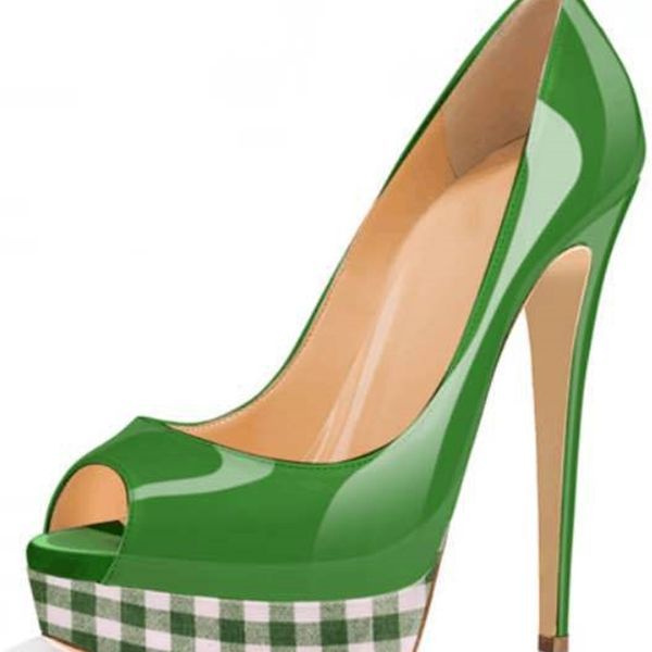 

sweet plaid color fish mouth waterproof platform shoes women in high heels, Black