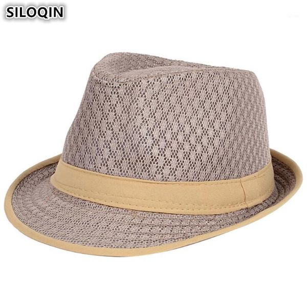 

siloqin men's fedoras straw hat 2020 new summer mesh breathable fashion jazz hats for men sunscreen sunshade hip hop caps1, Blue;gray