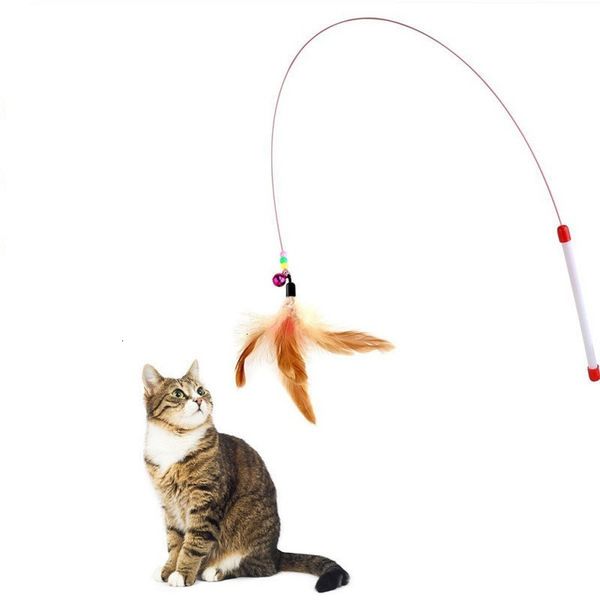 

factory price cat wire with bells stick supplies funny pet teaser feather thread toy