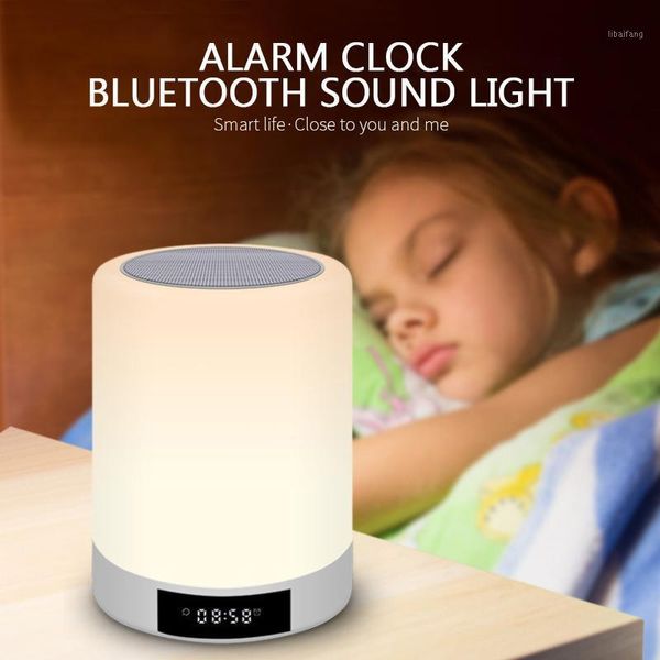 Luci notturne Altoparlante Bluetooth Sveglia Lettore musicale MP3 Radio FM Touch Control Lampada LED Colori dimmerabili Altoparlanti portatili